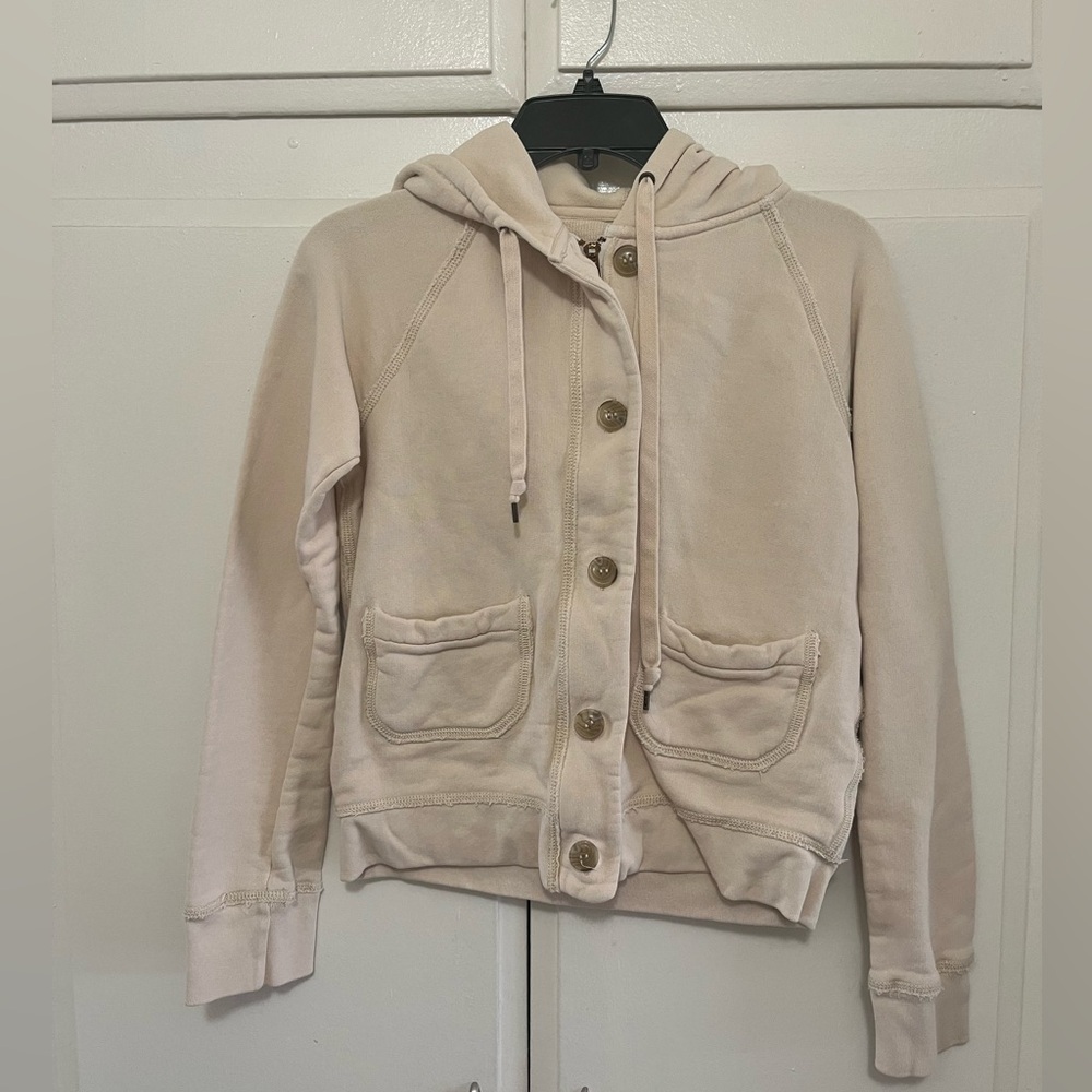 J Crew Cream Zip & Button Hoodie